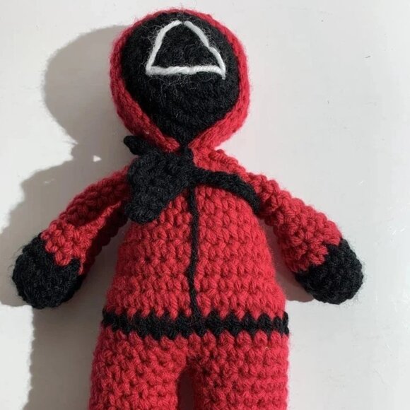 Squid Games Lot of 3 Red Soldiers Knitted Hand Made Crochet 10.25 inch - Picture 3 of 5